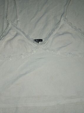 Splash White Lace-Trim Ribbed Camisole